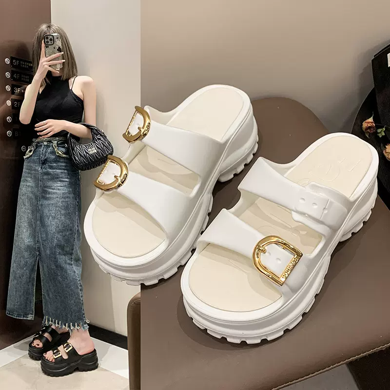 双环双带揭阳EVA博肯厚底增高软底环保防臭防滑简约外穿凉拖鞋