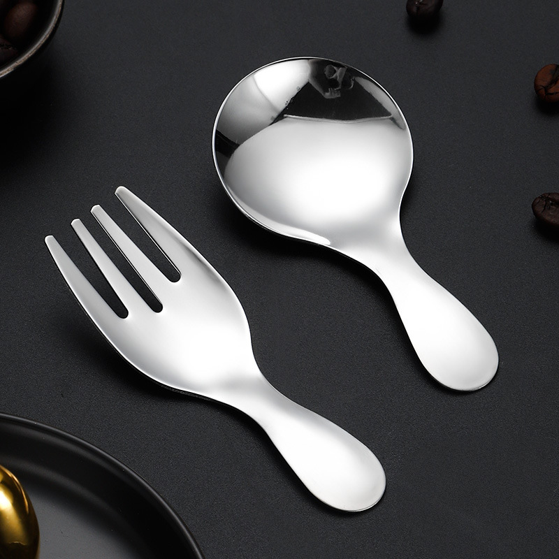 201 스테인리스 차 숟가락 짧은 큰 머리 포크 숟가락 어린이 작은 식기 엄마와 아기 가게 식기 보완 숟가락