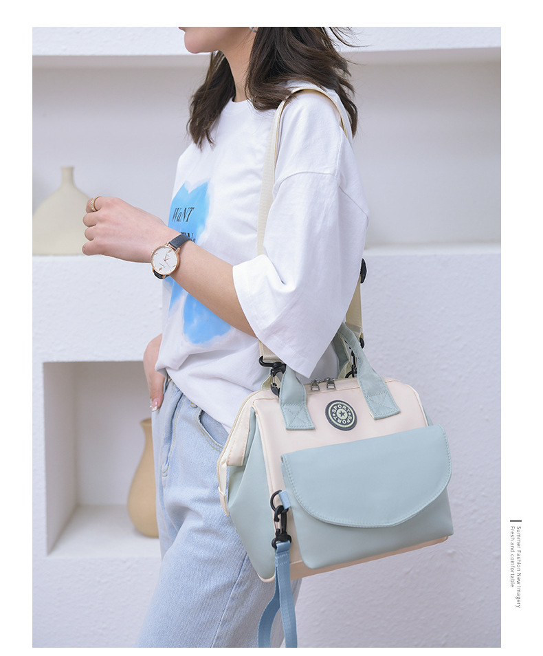 Women's Medium Nylon Color Block Basic Square Zipper Functional Backpack Diaper Bags display picture 1