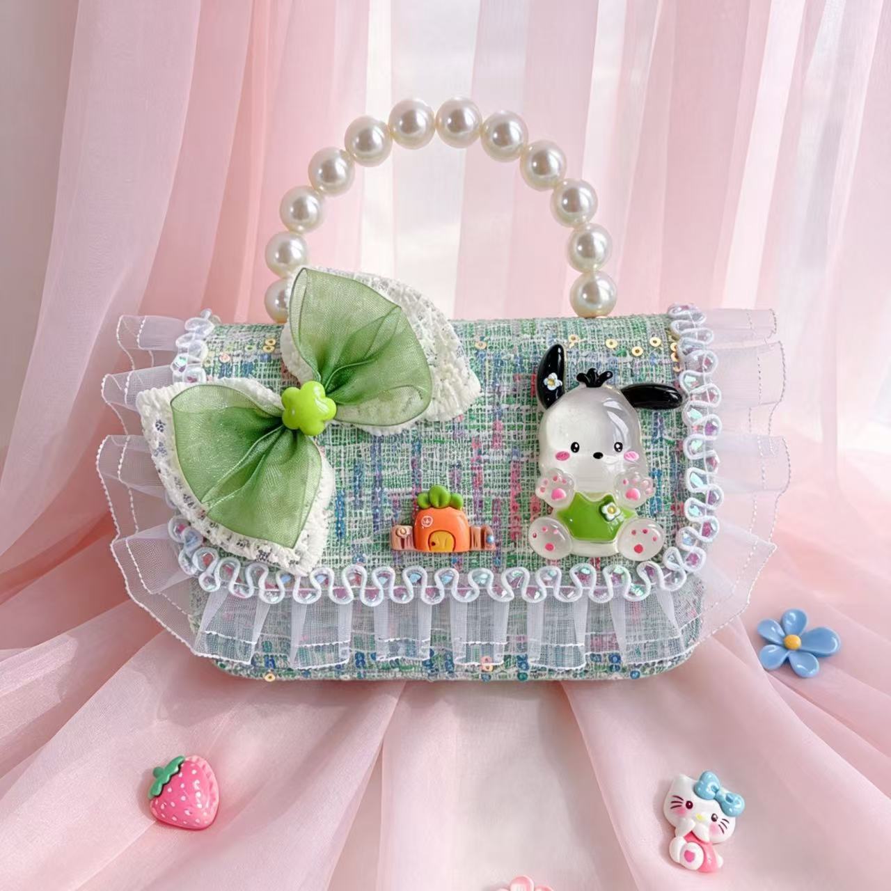 Nuevo encaje perla arco bolso cuadrado bolso de estilo extranjero versátil pequeño viento fragante bolso de chicas bolso de moda bolso de niños