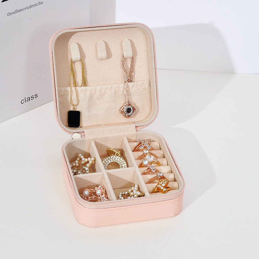 Cross-Border Direct Supply Pu Zipper Portable Jewelry Box High-End Travel Ring Earrings Small Jewelry Storage Box Wholesale