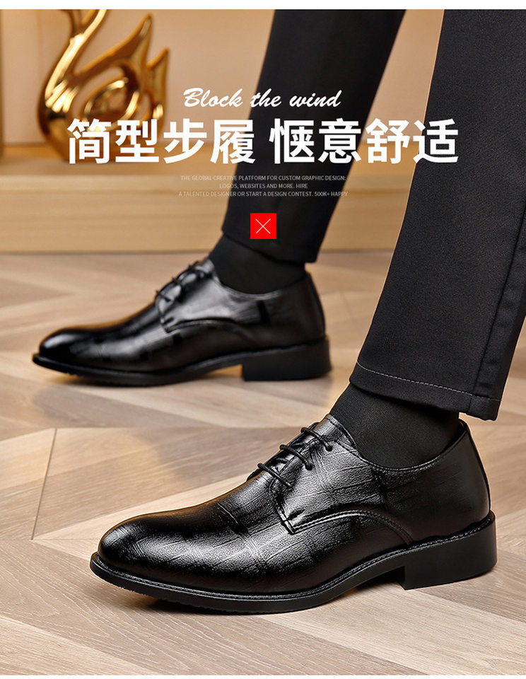Giày da nam công sở mũi nhọn thắt dây, gót thấp 1–3 cm, đế cao su chống trượt — 2Z103 Đen chi tiết 5