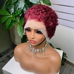 アフリカのかつらの女性の小さいカールのウールの巻きの短いカールの髪の毛の全頭カバーのワインの赤色の13x4の精霊の99J