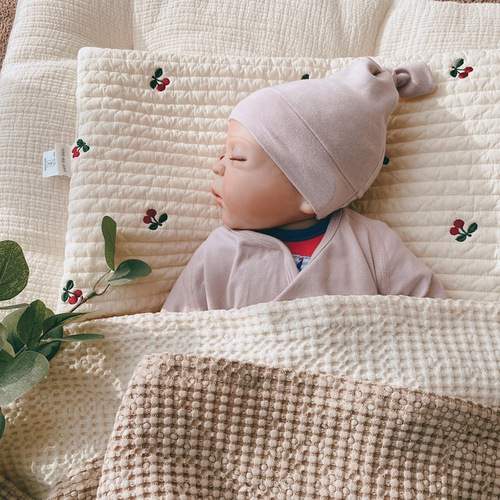 Factory newborn double-sided pillow pure cotton embroidered baby breathable flat pillow baby summer sweat-absorbent newborn baby