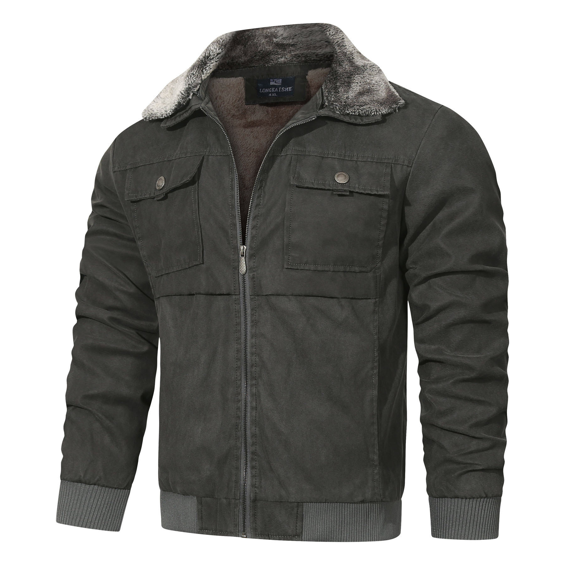 Nuevo hombre transfronterizo primavera cálida chaqueta de vello con solapa piel en una chaqueta de hombre chaqueta de comercio exterior suelta