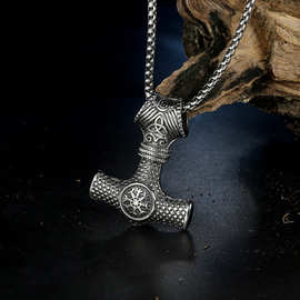 爆款钛钢北欧维京雷神锤不绣钢吊坠项链男士个性配饰外贸