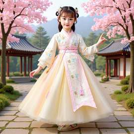 中国风女童汉服儿童古装超仙2025新款春秋中大童唐装襦裙交领飘