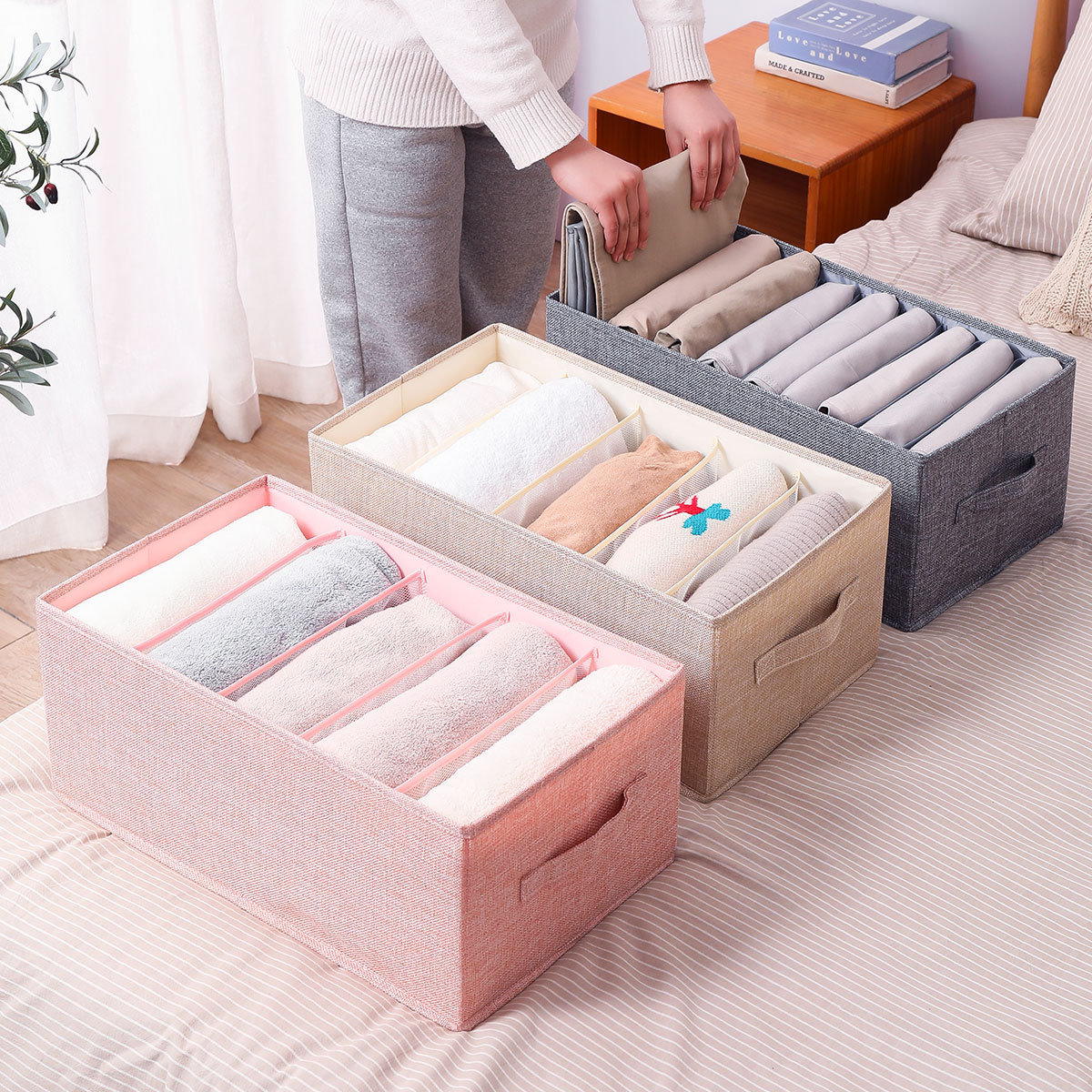 Caja de almacenamiento de ropa doméstica caja de almacenamiento de cajón lavable con tapa caja de almacenamiento de organización plegable multifuncional