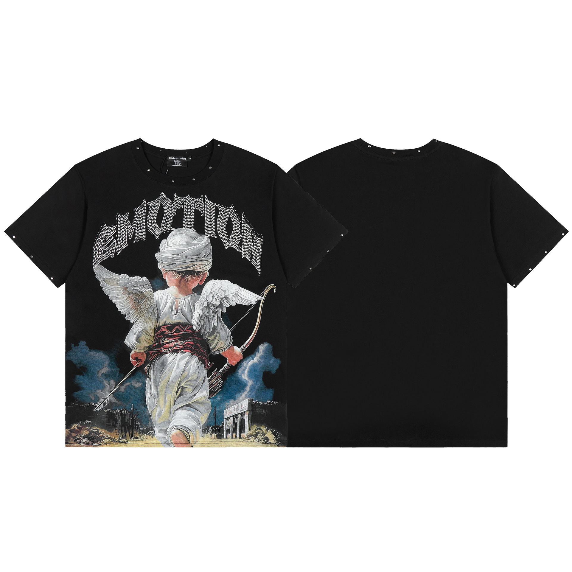 Transfronterizos MIXED EMOTION Ángel Impresión extraterrestre camiseta de hombre y mujer callejera de diamante de cuello redondo de manga corta