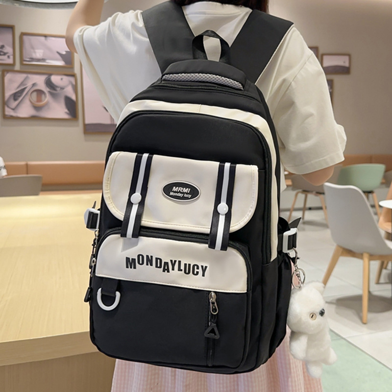 2024 nueva mochila escolar de gran capacidad de color de contraste impermeable para estudiantes universitarios de secundaria y preparatoria