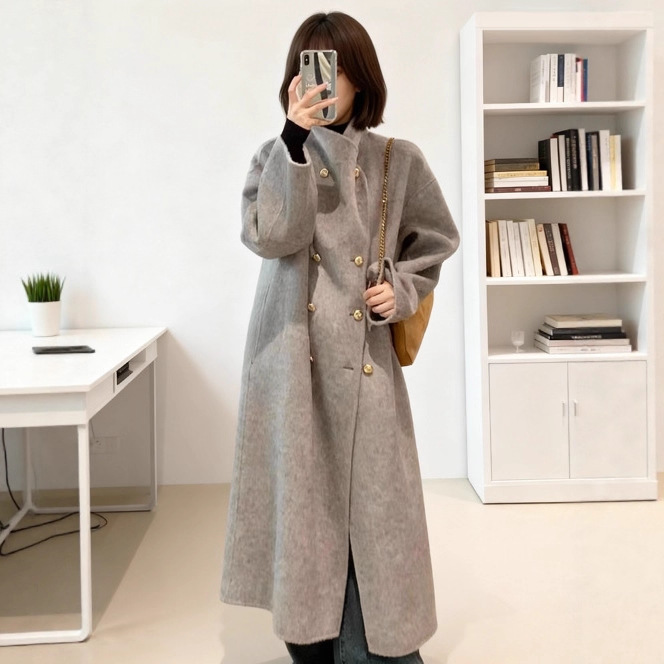 小个子高级感气质毛呢外套女装女秋冬季2025新款双面灰色呢子大衣