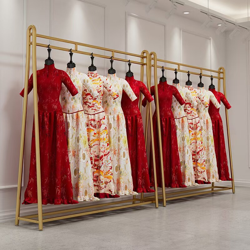 New wedding shop double-layer hanger Hanfu display stand floor hanger studio cheongsam dress shelf New wedding shop double-layer hanger Hanfu display stand floor hanger studio cheongsam dress shelf