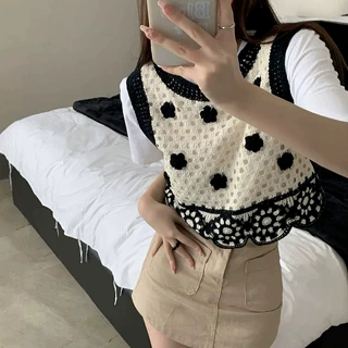 定制缕空马甲背心女潮流气质小众设计短款无袖背心女士针织衫厂家