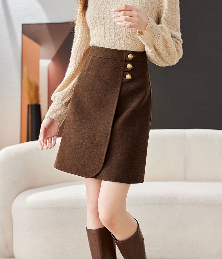 GraceChic 2025 Autumn Winter Melard Woolen Midi For Women Plus Size High Waist Slim Fit Bodycon Fashionable Elegant A-line Short_voghion.com
