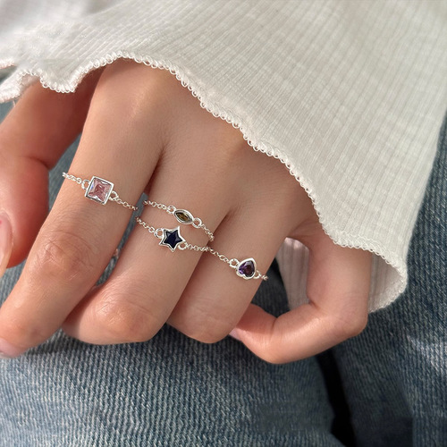 Dopamine colored zircon pull-out ring for women, adjustable stackable niche design, personalized simple style ring new style