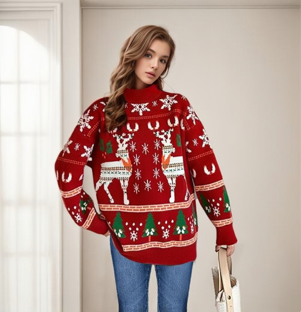 Women's Clothing new autumn and winter double elk Christmas sweater_voghion.com