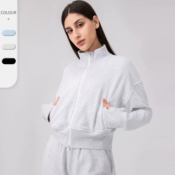 Women's Autumn and Winter Sports Jacket, Loose Stand-up Collar Yoga Jacket, Casual Running Fitness Top, Zipper Cardigan 24321