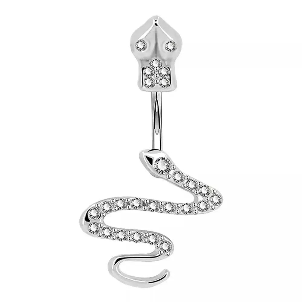 Schlangen-Bauchnabelpiercing mit Zirkonia-Besatz, personalisierter europäischer und amerikanischer Piercingschmuck im Großhandel, grenzüberschreitend_voghion.com