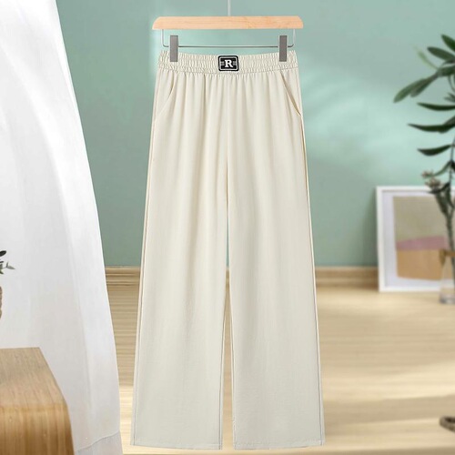 Summer new middle-aged and elderly mother's loose large size straight and wide-leg casual women's pants show slimming and all-matching temperament thin style