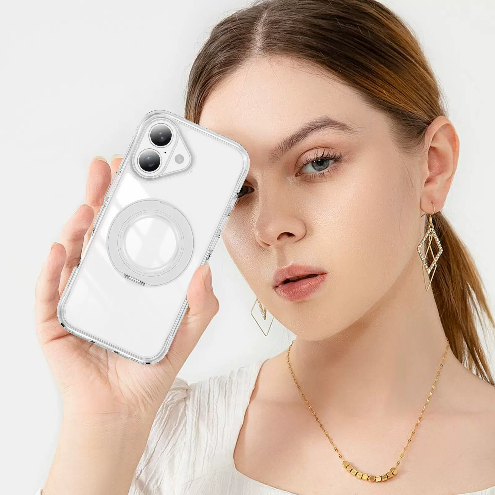 适用iPhone17手机壳晶盾彩条齿轮磁吸支架360度旋转防刮 跨境热销