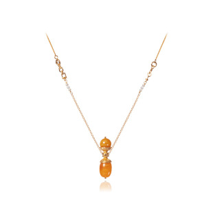 in stock natural Russian beeswax jujube bead pendant female S925 silver plated 18K gold adjustable sweater chain source factory