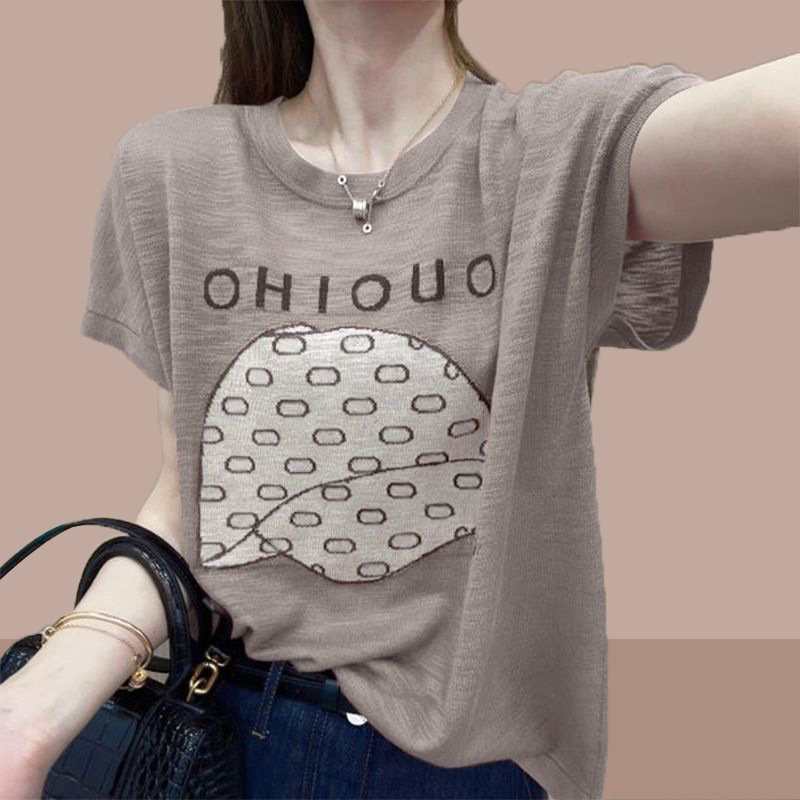 Hot Style 2025 Summer New Ice-Feel Women's Short-Sleeved T-Shirt Tops Plus Size Women's Loose Fat Mom T-Shirt