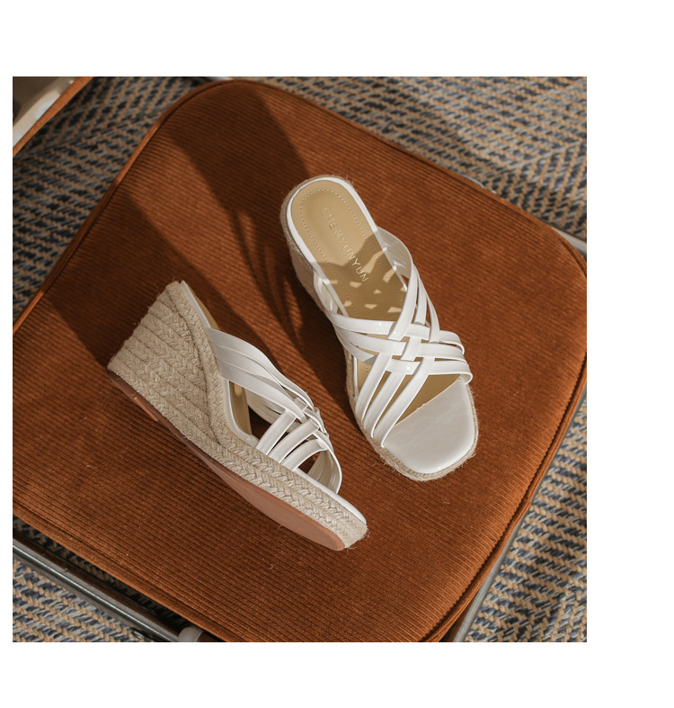Sandal cao gót nữ hở mũi đế xuồng bện thừng gót 9 cm — màu trắng chi tiết 20