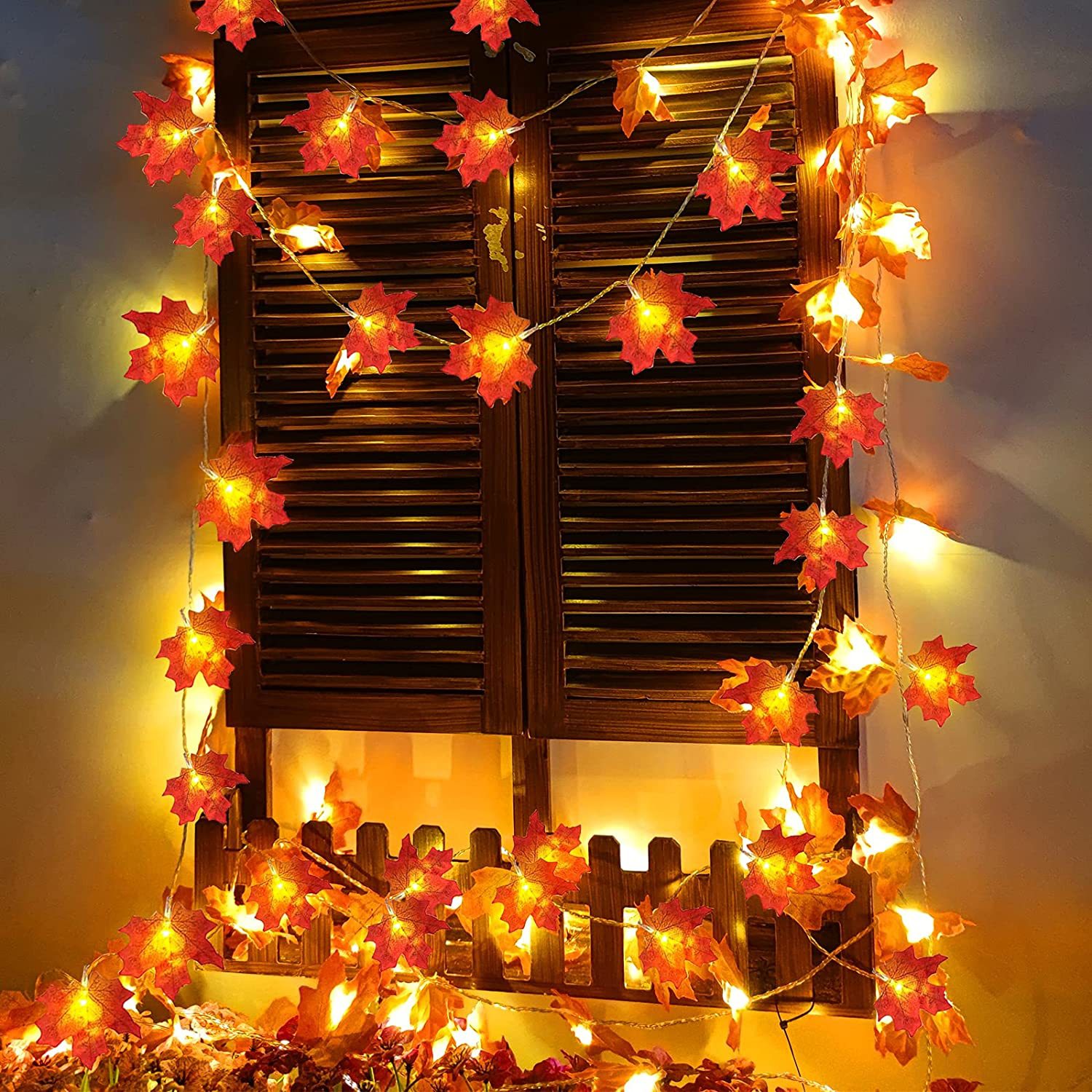 Halloween Cute Maple Leaf Plastic Party String Lights display picture 3