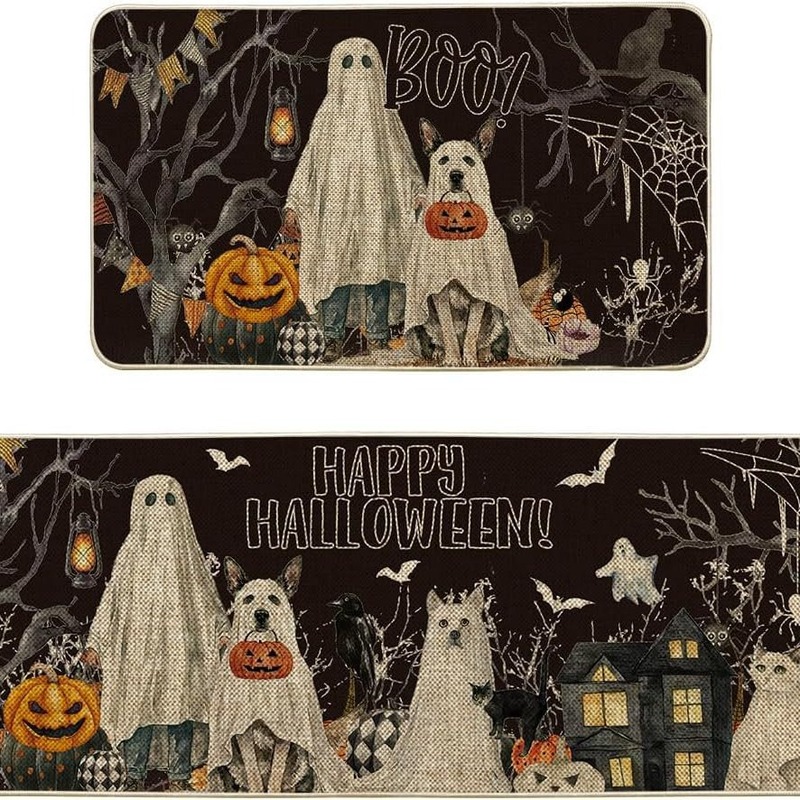 国境を越えたハロウィーンのカボチャの床マットキッチンの2つのセットの長さは汚れに強い吸水足マット玄関マットを管理しやすい|undefined