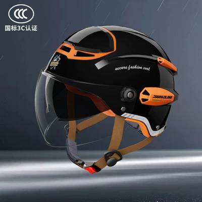 Junhaolong 3C Certified Motorcycle Electric Motosiklet kaskı (dəbilqə) - bright-black-double-mirrors-top-ventilation-one-size-fits-all54-62cm