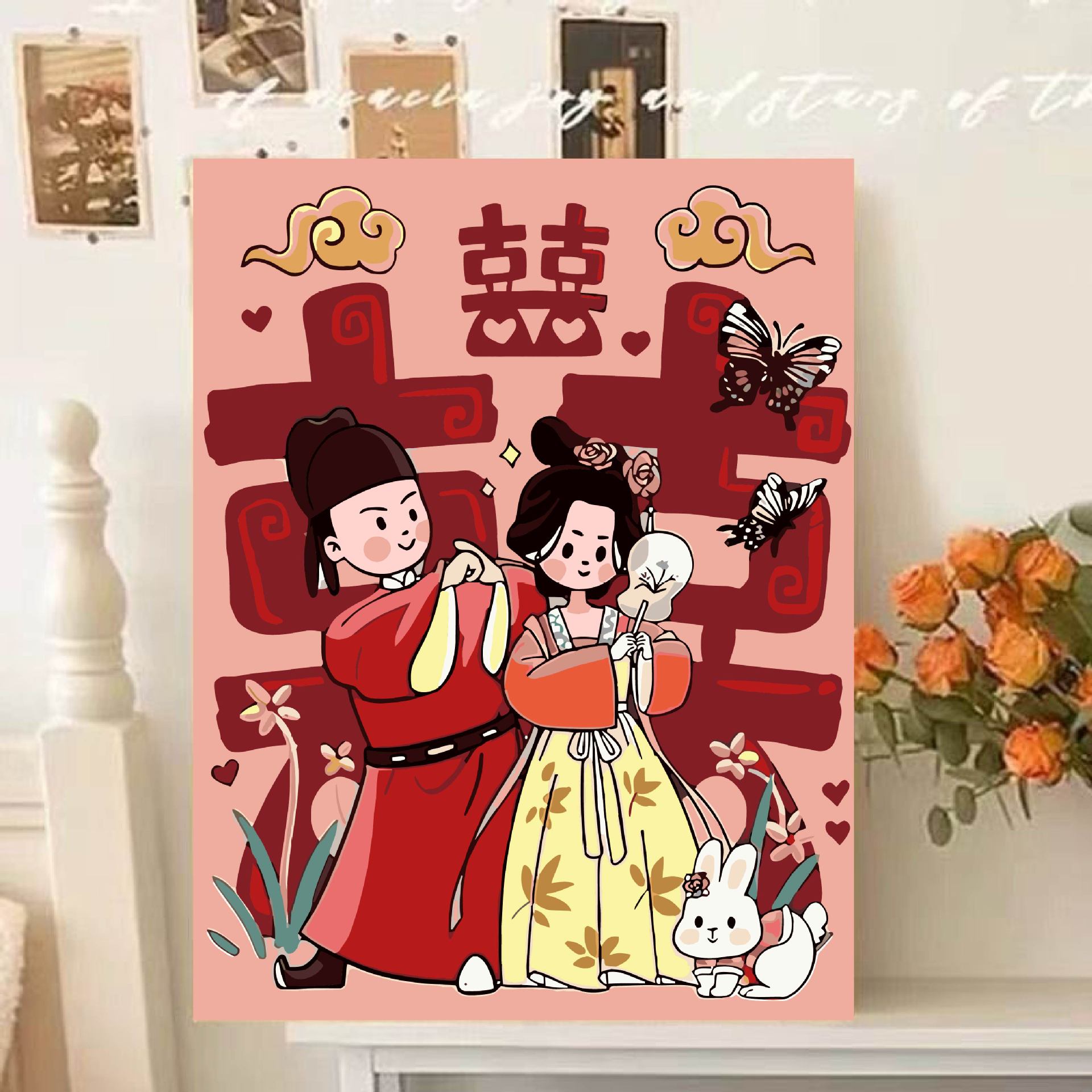 Casamiento digital didiy pintura a óleo de relleno pintura a óleo de curación paisaje pintado a mano flor decoración de sala de estar pintura colgante