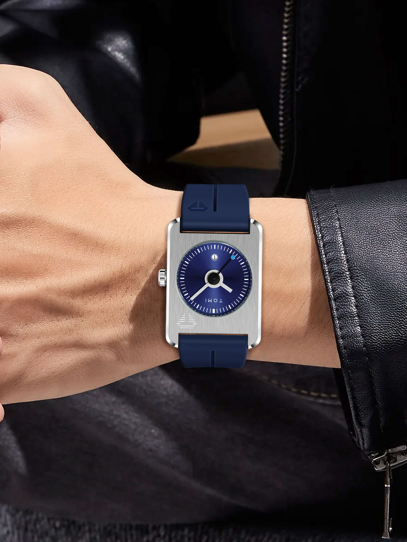 Square Quartz Watch For Men Korean Style Rubber Strap Fashionable_voghion.com