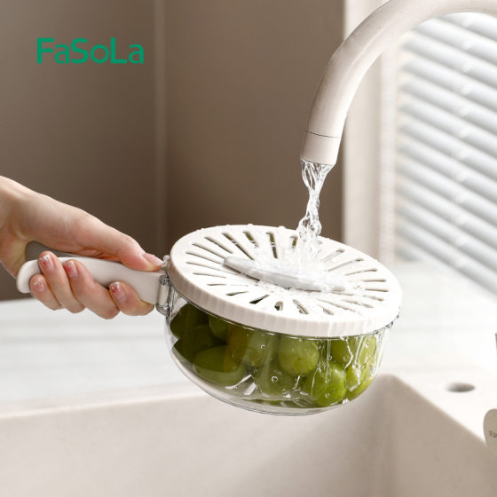 FaSoLa Multi-functional Draining Basket Kitchen Household Food Grade Fresh-keeping Bowl Fruit Basket with Lid Wash Fruit and Vegetable Artifact