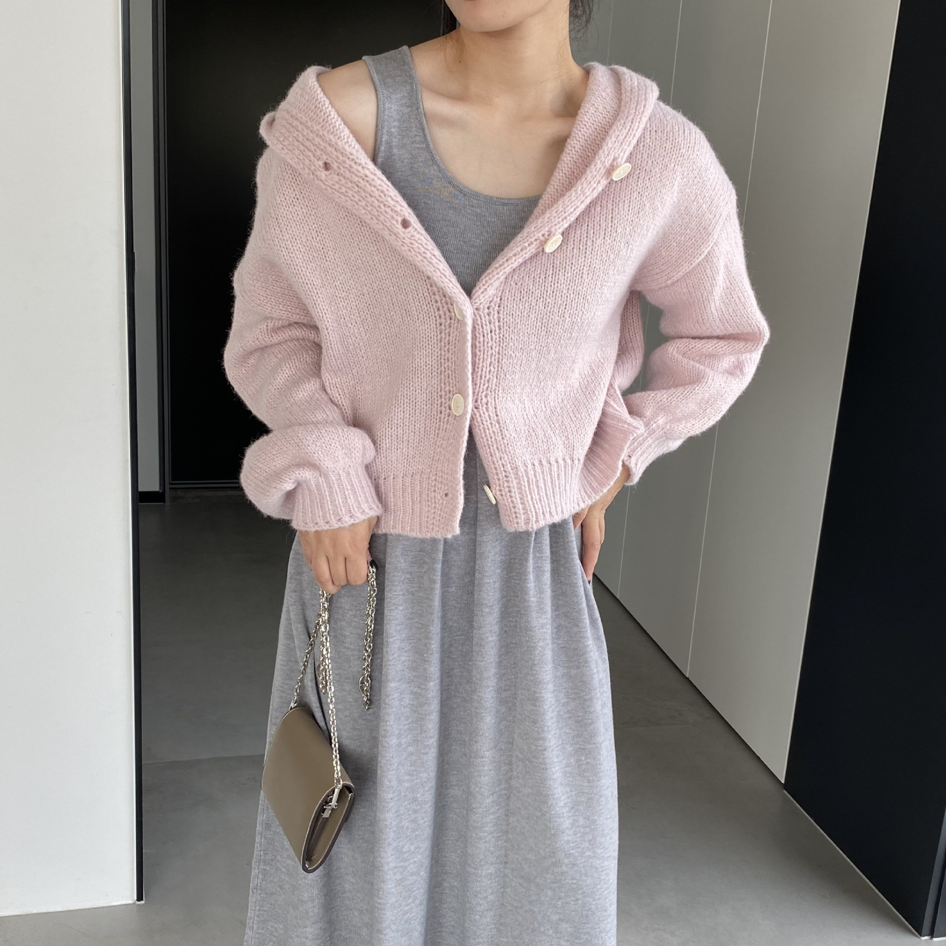 清秋季女装毛衣开衫 马海毛长袖纯色宽松纽扣外套女装R657