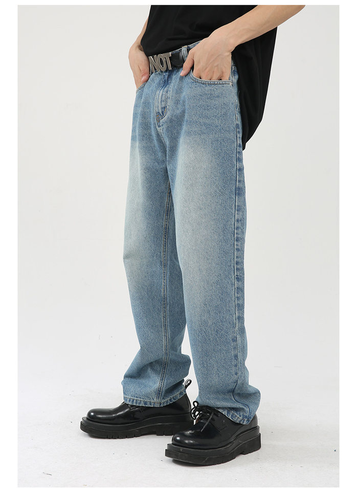 Quần jean nam ống thẳng phong cách Hàn Quốc, quần dài denim xử lý giặt cổ điển tôn chân — Xanh denim chi tiết 10