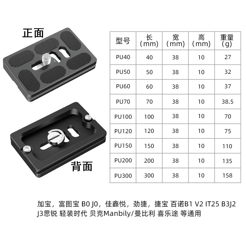 Beixin aleación de aluminio SLR cámara universal Placa de liberación rápida cabeza del trípode Placa de liberación rápida Yajia PU Placa de liberación rápida Accesorios