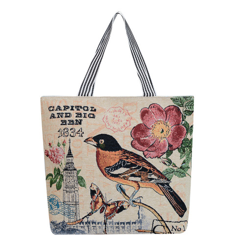 Korean version of ins student handbag large capacity shoulder canvas bag embroidered Thai style large bag new color painting