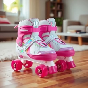 New Double-Row Roller Skates Rainbow Four-Wheel Pu Full Flash Smooth Wheel Shoes Kidsren's Skates Adjustable Roller Skates