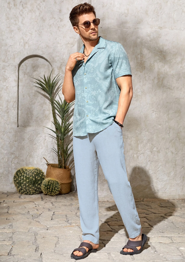 Men's Casual Cotton-linen Drawstring Trousers Breathable Fit_voghion.com
