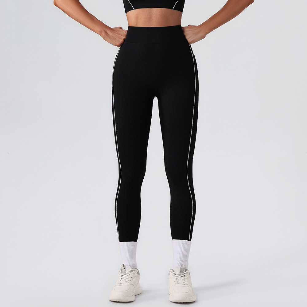 2025 nuevo cross-border cintura alta caderas abdominal sensación de desnudez bolsillo pantalones deportivos de fitness para correr