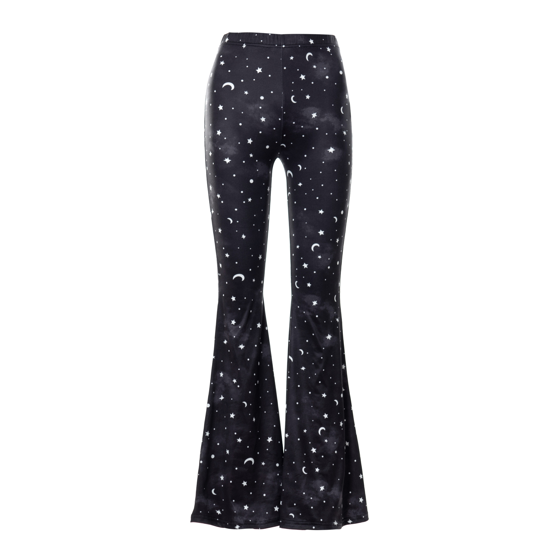 star and moon print elastic high waist bell-bottoms NSSWF117961