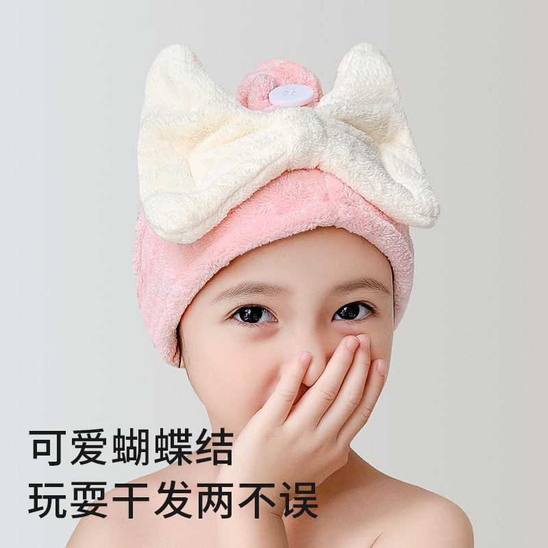 어린이용 리본 모양 헤어드라이캡, 새로운 귀여운 만화 캐릭터 헤어드라이타월, 속건성, 흡수력이 뛰어난 두꺼운 헤어타월, 도매용 샤워캡