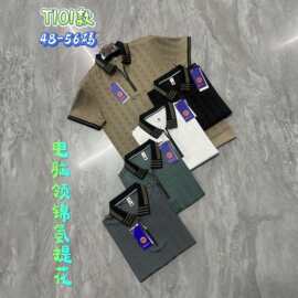【外贸订单】男士夏季新款翻领Polo衫短袖提花针织衫撞色拉链休闲