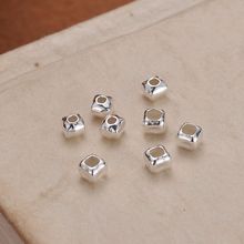 S925纯银素银小方块隔珠方糖 手工串珠手链项链散珠碎银配件材料
