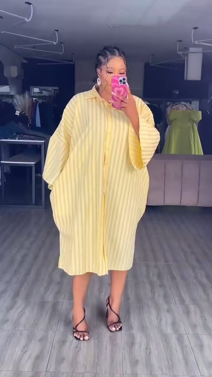 Gestreepte plus size jurk voor dames casual met strass_voghion.com