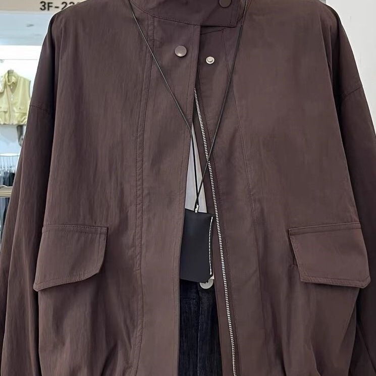 New Style Hong Kong-Style Workwear Jacket for Women, Versatile and Casual, Unique 2025 Niche Spring Loose Fit with Stand Collar Design
