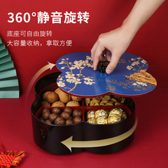 Five and Plum Blossom Rotating Candy Box for Home Living Room Coffee Table, Gift for Chinese New Year, Dry Fruit Snack Peanuts Candy Box