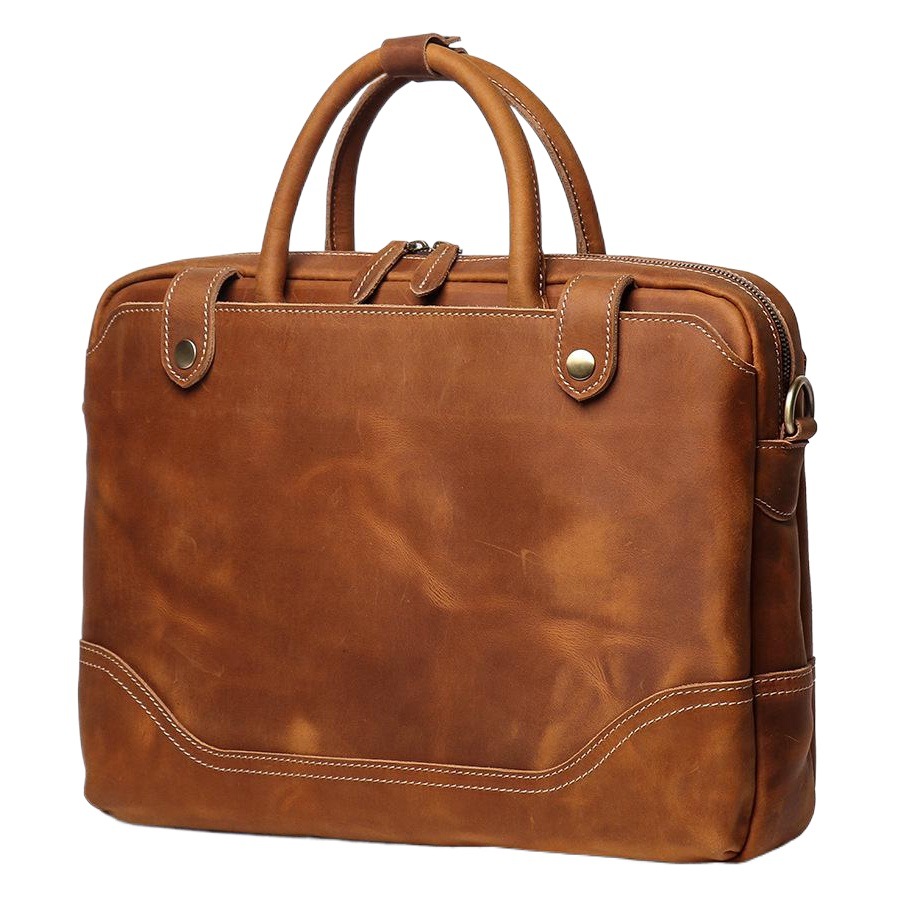 New Men's portable briefcase first layer cowhide shoulder messenger bag casual retro 14-inch leather women's computer bag