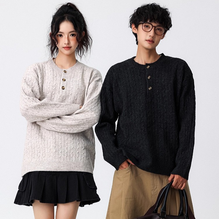 Factory Autumn and Winter Season Henry Collar Pullover Knitwear for Men and Women Old Money Style Loose Lazy Twist Knitwear Jacket