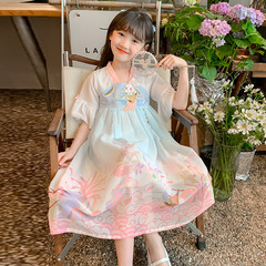 女童夏季連衣裙2024新款漢服女孩夏款唐風公主裙兒童夏裝古風裙子